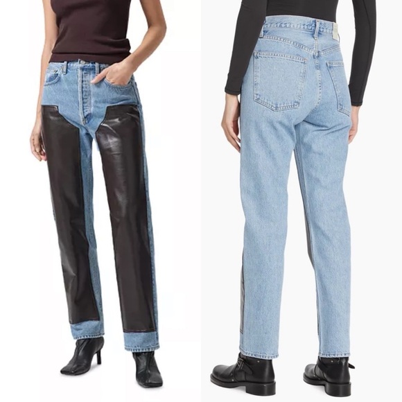Agolde Ryder High-Rise Leather-Panel Jeans